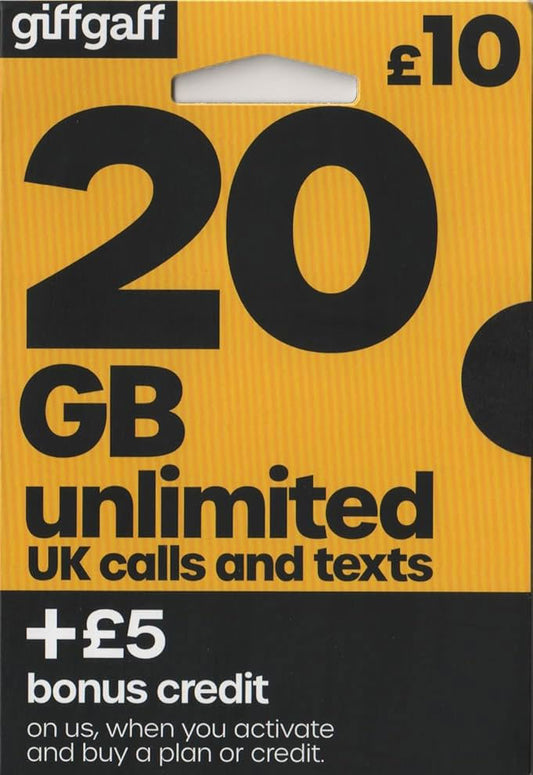 giffgaff 20GB Pay As You Go Sim Card +£5 extra