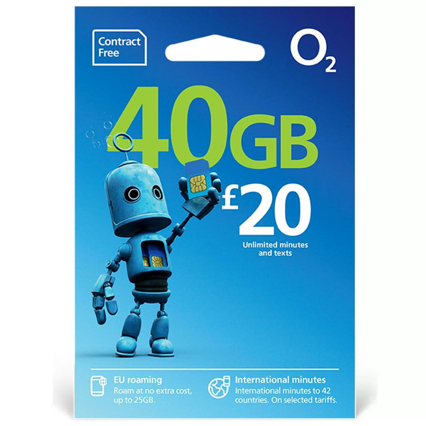 O2 Pay As You Go SIM Card 40GB