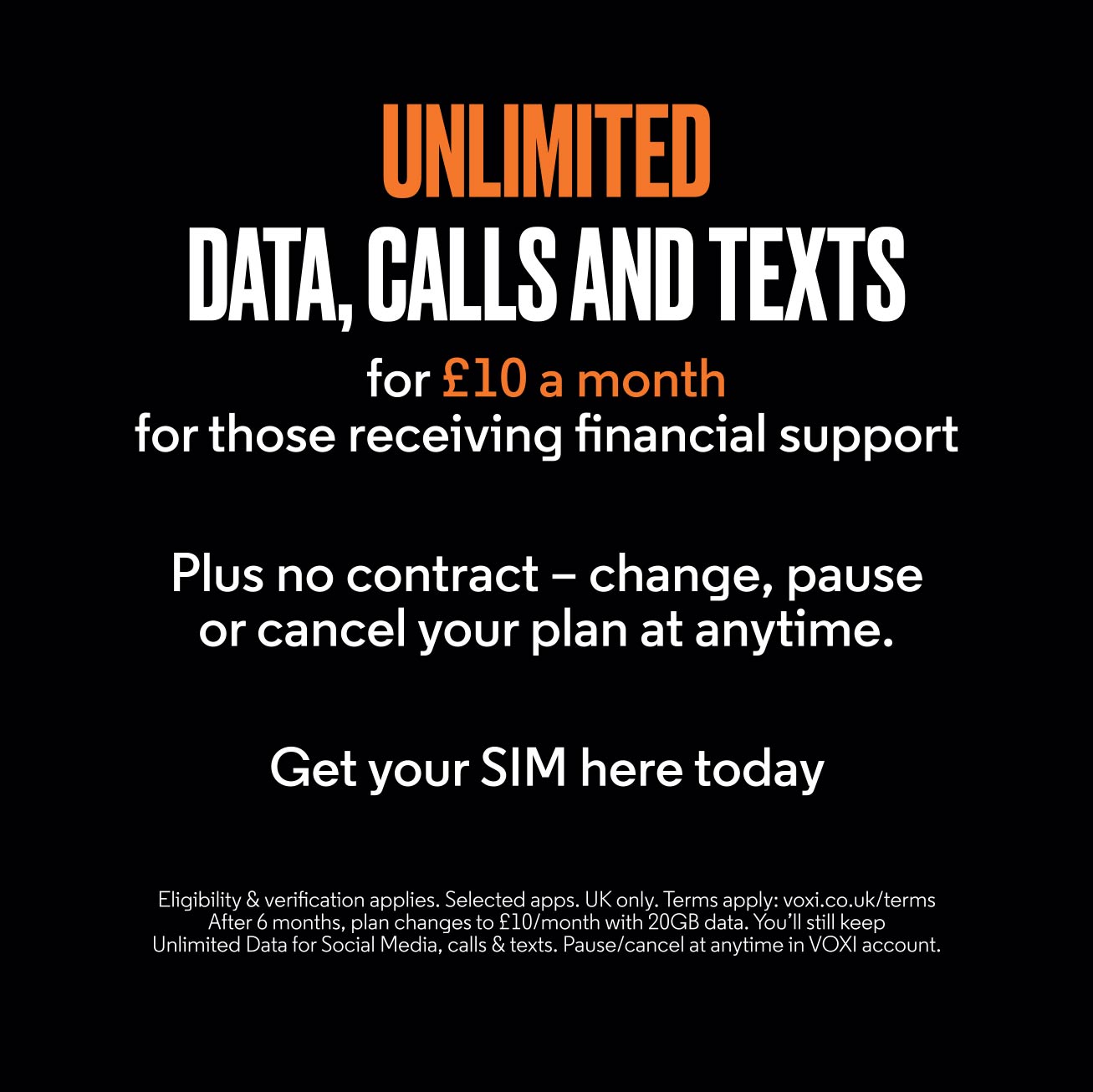 VOXI For Now SIM Card – Unlimited Data, Calls & Texts