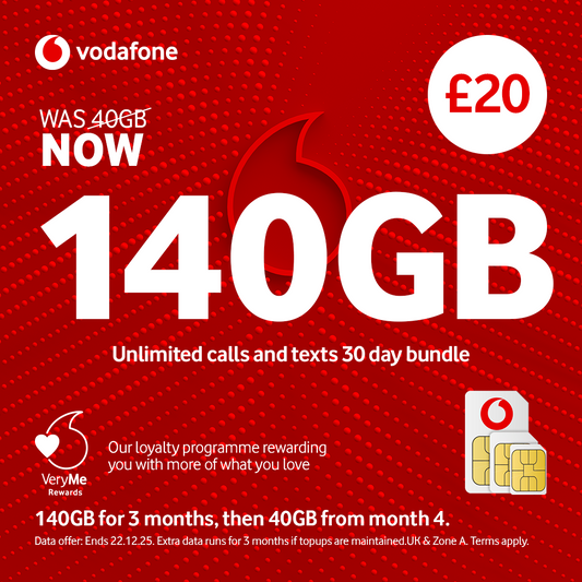 VODAFONE 140GB Pay As You Go SIM Card