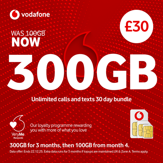 VODAFONE 300GB Pay As You Go SIM Card