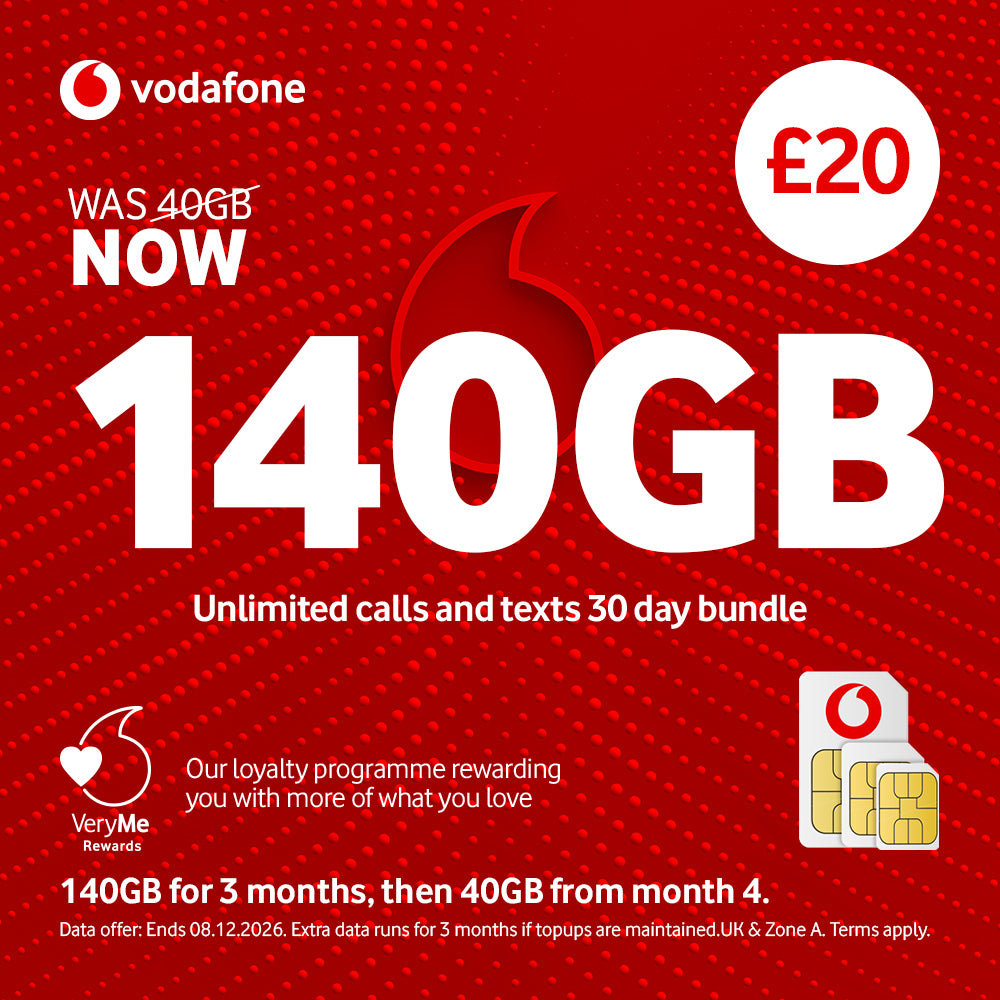 VODAFONE 140GB Pay As You Go SIM Card