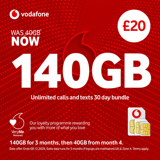 VODAFONE 140GB Pay As You Go SIM Card