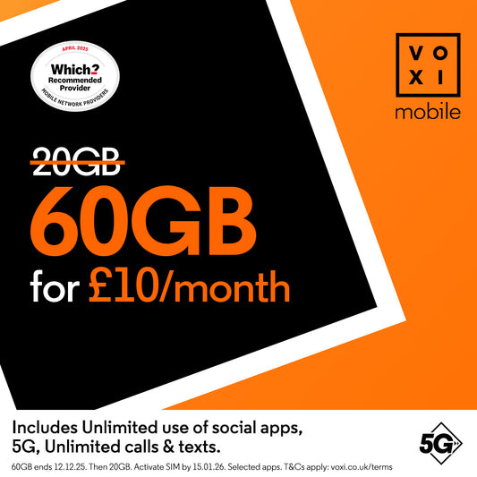 VOXI 60GB 30 Day Pay As You Go SIM Card