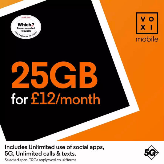 VOXI 25GB 30 Day Pay As You Go SIM Card