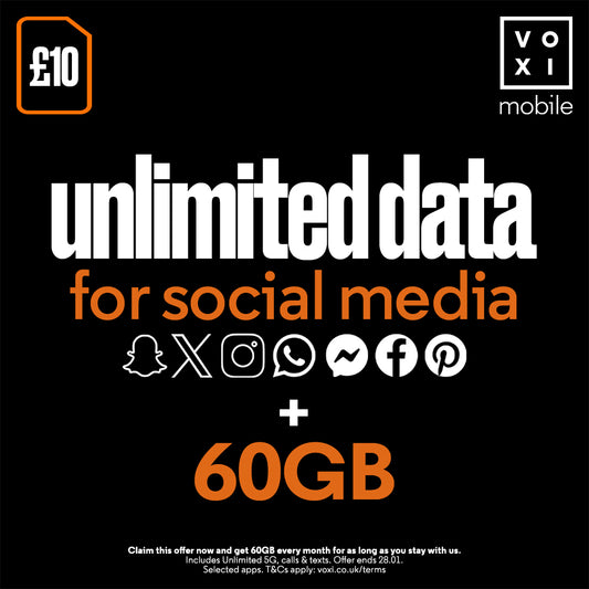 VOXI 60GB 30 Day Pay As You Go SIM Card