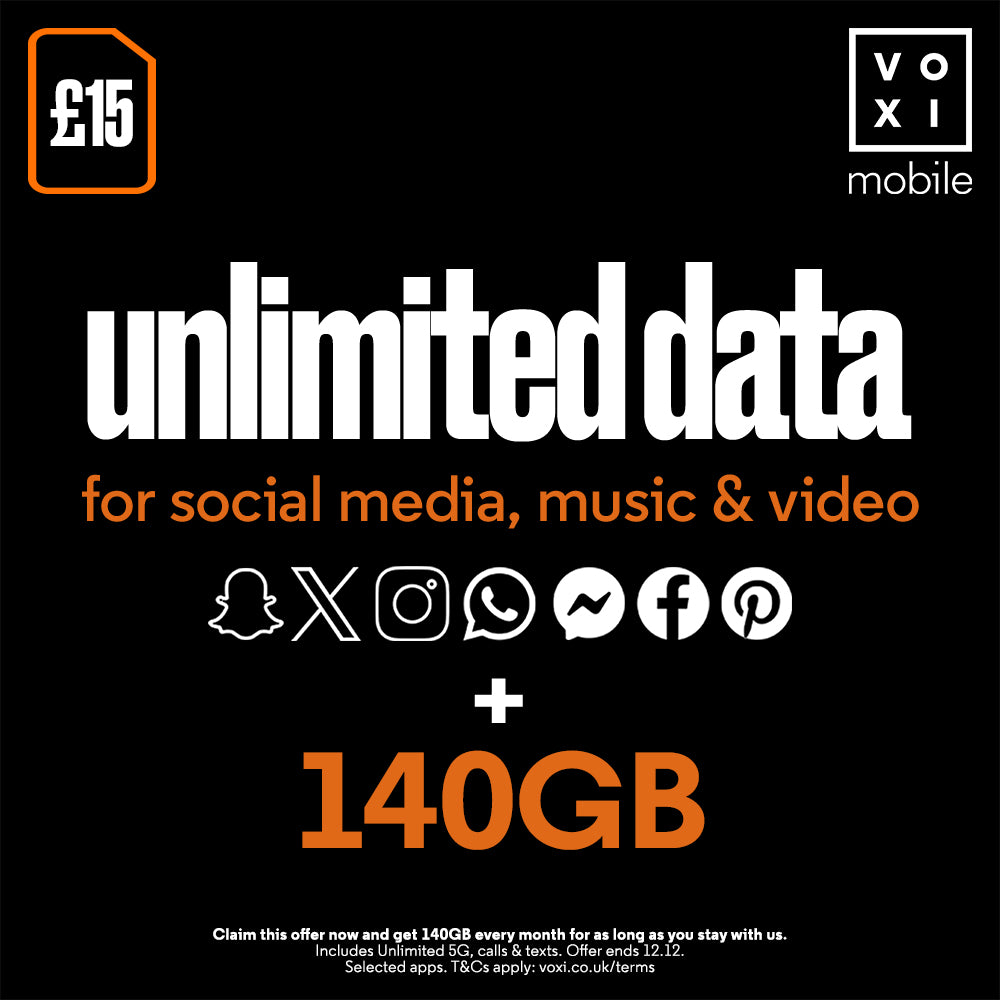 VOXI 140GB 30 Day Pay As You Go SIM Card  - PREPAID