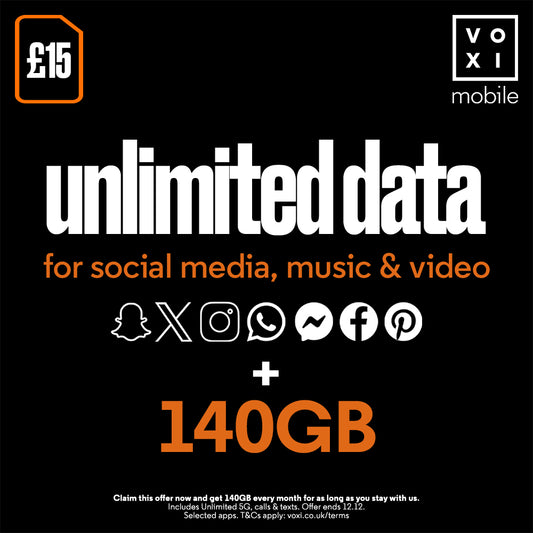 VOXI 140GB 30 Day Pay As You Go SIM Card