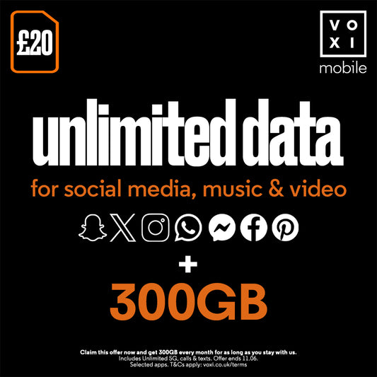 VOXI 100GB 30 Day Pay As You Go SIM Card - FREE