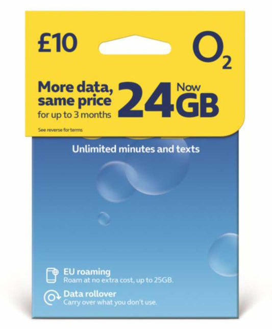O2 Pay As You Go SIM Card 24GB