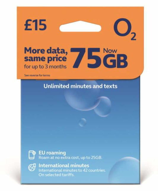 O2 75GB Pay As You Go SIM Card