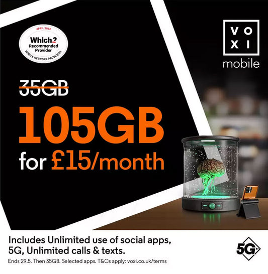 VOXI 105GB 30 Day Pay As You Go SIM Card