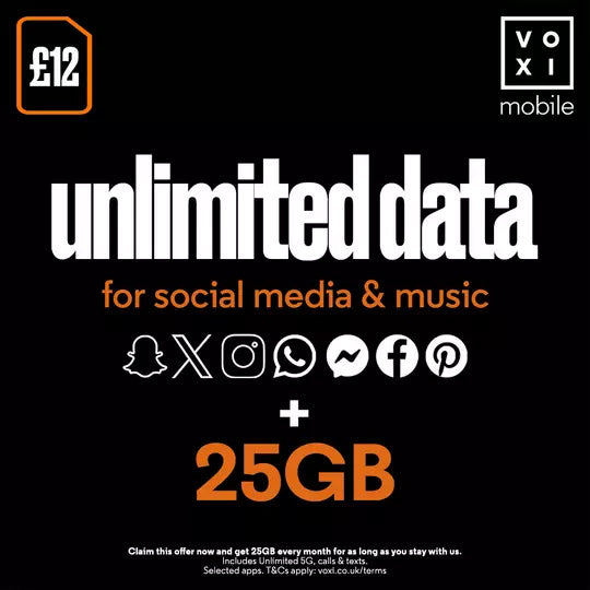 VOXI 25GB 30 Day Pay As You Go SIM Card