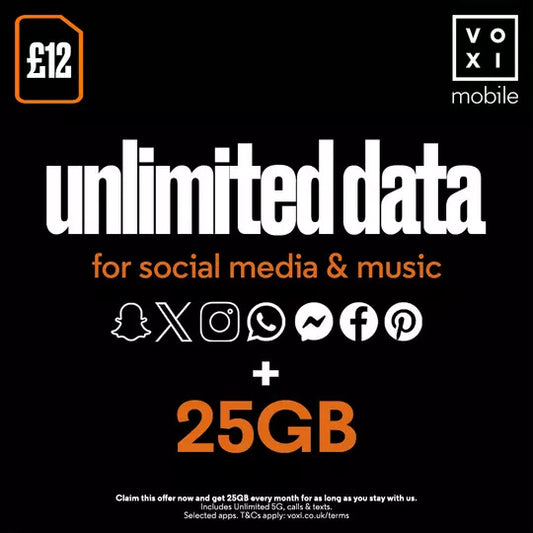 VOXI 25GB 30 Day Pay As You Go SIM Card